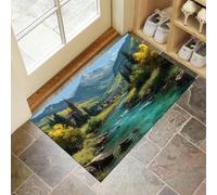 MULERN Paillasson Attrape Poussière, Vallée Ville Tapis de Sol Antidérapant Lavable Machine, Chaîne De Montagnes Rivière Tapis d'Entrée Absorbantes pour Chien, Porte Couloir, 50x80cm, Jaune Vert