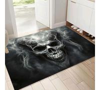 MULERN Paillasson d'entrée Intérieur, Halloween Cornes Crâne Paillasson d'entrée Facile à Nettoyer, 40x60cm, Tapis Toutes Saisons, 3D Stéréo Vision Tapis Ténèbres Horreur, Gris foncé