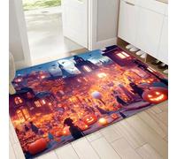 MULERN Paillasson d'halloween 50x80cm, Décoration de Architecture Rue, Tapis Ville Halloween pour Effrayante, Porche, Entrée de Fête, Décor Effrayante pour Farces d'halloween, Orange Rose