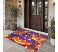 MULERN Paillasson d'halloween avec Imprimé Citrouille Chapeau De Magicien | Tapis Dessin Animé Fantastique, Rectangulaire Antidérapant pour Entrée, Chambre - Décoration Festive de Vacances, 90x150 cm