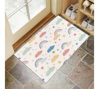 MULERN Paillasson d'intérieur Arc-en-Ciel Étoiles Nuages 50x80cm - Antidérapant Absorbant Lavable en Machine résistant à la Saleté, Tapis d'entrée pour Porte Arrière - Dessin Animé