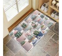 MULERN Paillasson d'intérieur Cactus Plantes Succulentes 40x60cm - Antidérapant Absorbant Lavable en Machine résistant à la Saleté, Tapis d'entrée pour Porte Arrière - Formes Géométriques