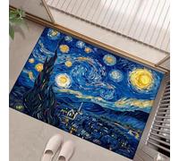 MULERN Paillasson d'intérieur Petite Ville sous Ciel Étoilé 60x90cm - Antidérapant Absorbant Lavable en Machine résistant à la Saleté, Tapis d'entrée pour Porte Arrière - Peinture l'huile