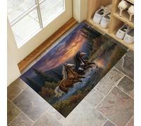 MULERN Paillasson Faune Sauvage Tapis de Sol, Rivière Course À Pied Chevaux Doux Super Absorbant Lavable en Machine à l'intérieur du Piège à Saletés pour Entrée, Couloir, Intérieur 40x60cm