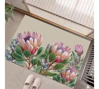 MULERN Paillasson Fleurs Rose Vert Illustration De Protée Royale pour l'intérieur, 60x90cm Tapis d'entrée Antidérapant, Lavable en Machine, Tapis Doux pour Cuisine Salle de Bain Chambre