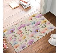 MULERN Paillasson Fleurs Sauvages À L'Aquarelle Lavable pour l'intérieur - Tapis Poils Courts Fleurs De La Campagne, Antidérapant Pliable Paillasson pour Porte Entrée Salle de Bain Couloir, 90x150cm