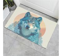 MULERN Paillasson Loups des Forêts Animaux Mystérieux, Lavable en Machine Imperméable et antidérapant, 80x120cm Tapis Intérieur et Patio pour Couloir Cuisine Porte d'entrée (Bleu-Vert)