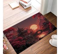 MULERN Paillasson Paysage De Style Chinois Bordeaux Pont en Arc De Pagode pour l'intérieur, 40x60cm Tapis d'entrée Antidérapant, Lavable en Machine, Tapis Doux pour Cuisine Salle de Bain Chambre