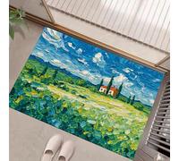 MULERN Paillasson Peinture À l'huile Bleu-Vert Maisons des Champs pour l'intérieur, 50x80cm Tapis d'entrée Antidérapant, Lavable en Machine, Tapis Doux pour Cuisine Salle de Bain Chambre