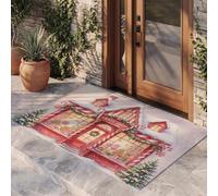 MULERN Paillasson TapisdeNoel Antidérapant 50x80 cm Motif Vitrine De Confiserie | Paillasson Noël Architecture Doux avec Caoutchouc, Tapis pour Entrées, Couloirs et Chambres, Rouge Clair