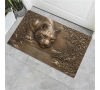MULERN Paillasson Tigre en Relief Décoration Rétro, Lavable en Machine Imperméable et antidérapant, 90x150cm Tapis Intérieur et Patio pour Couloir Cuisine Porte d'entrée (Brun)