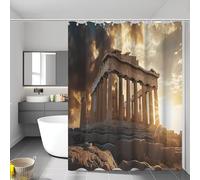 MULERN Rideau De Douche Île Temple Imperméable, Tissu Polyester Vintage Architecture Douche, Lavable en Machine Rideaux Salle de Bain avec 12 Crochets pour Baignoire Salle de Bains 240 x 200 cm