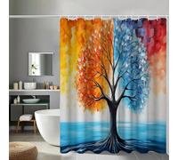 MULERN Rideau de Douche Rêve 150 x 180 cm Rideau de Bain, Tissu Polyester Imperméable Quatre Saisons Arbre Orange Bleu Lavable Rideaux Salle de Bain avec 12 Crochets pour Baignoire