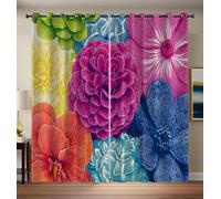 MULERN Rideau Occultant Art Onirique Floral Coloré, Motif Peint À La Main, Rideau Thermique Isolant à Oeillets, Rideaux Fenetre Imprimé pour Salon Chambre Décoration, Lot de 2, 140L X 200H cm