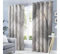 MULERN Rideau Occultant Isolant Thermique, Anti Froid Rideaux Opaque pour Chambre Coucher Salon Décoration Art Décor Chambre, Motif Luxe Plumes, 132L X 213H cm, 2 Panneaux, Gris argenté