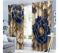 MULERN Rideau Occultant Isolant Thermique, Anti Froid Rideaux Opaque pour Chambre Coucher Salon Fleur Décor Chambre, Motif Pivoine Vigne, 140L X 240H cm, 2 Panneaux, Beige