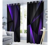 MULERN Rideau Occultant Isolant Thermique, Anti Froid Rideaux Opaque pour Chambre Coucher Salon Géométrique Décor Chambre, Motif Lumineux Triangulaire, 140L X 225H cm, 2 Panneaux, Noir Violet