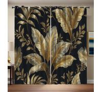 MULERN Rideaux Occultant Plante de Plantes Feuilles De Palmier, Imprimé Luxe Art Rideau Oeillets Isolant Thermique Anti Froid pour Salle de Séjour Chambre d'enfant, 140L X 225H cm Lot de 2