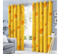 MULERN Rideaux Occultants 3D Fromage Texture Réaliste Imprimé Rideau à Oeillets, Salon Chambre Enfant Décoration de Fenêtre, 140L X 225H cm 2 Panneaux Isolant Thermique Rideaux, Jaune
