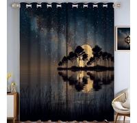 MULERN Rideaux Occultants 3D Herbe Ombres D'Arbres Paysage Imprimé Rideau à Oeillets, Salon Chambre Enfant Décoration de Fenêtre, 140L X 175H cm 2 Panneaux Isolant Thermique Rideaux, Bleu foncé