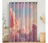 MULERN Rideaux Occultants 3D Nuages Porte Escaliers Rêve Imprimé Rideau à Oeillets, Salon Chambre Enfant Décoration de Fenêtre, 140L X 200H cm 2 Panneaux Isolant Thermique Rideaux, Rose