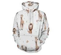 MULERN Sweats à Capuche Beige Marron Imprimé Dessins Animés À L'Aquarelle pour Homme et Femme, Pull Surdimensionné, Motif Petits Animaux Fantaisie Sweat-Shirts Manches Longues Pullover Mode Automne