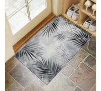 MULERN Tapis d Entree Interieur, Aquarelle Paillasson Antidérapant, Gris Paillasson Intérieur Ou Extérieur, Patron De Tropical Feuilles De Palmier, Tapis De Porte Rectangulaire, 60x90cm