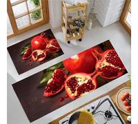 MULERN Tapis de Cuisine 2 Pièces, Fruit Photographie Orange Grenade, Tapis de Cuisine Antidérapant Lavable 43x75cm+43x150cm Rouge Paillasson de Sol pour Couloir, buanderie, Chambre à Coucher