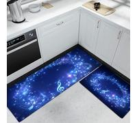 MULERN Tapis de Cuisine 2 Pièces - Tapis de Cuisine en Silicone antidérapant Lavable, Tapis Absorbants Musique Thème pour la Salle à Manger l'entrée, 50x80cm+50x150cm, Lumière Éclatante Notes Musique