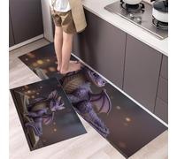 MULERN Tapis de Cuisine antidérapant 2 Pièces, Ensemble de Tapis Dessin Animé 3D Durable et Anti-Fatigue, Lavable pour la Cuisine Salle à Manger Salon, 40x60cm+40x120cm, Petit Dragon Violet Mignon