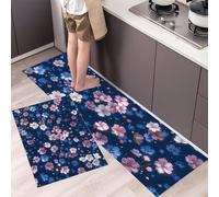 MULERN Tapis de Cuisine antidérapant 2 Pièces, Ensemble de Tapis Fleurs Naturelles Durable et Anti-Fatigue, Lavable pour la Cuisine Salle à Manger Salon, 40x60cm+40x120cm Petit Bouton Floral