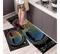 MULERN Tapis de Cuisine antidérapant 2 Pièces, Ensemble de Tapis Mystère Fantastique Durable et Anti-Fatigue, Lavable pour la Cuisine Salle à Manger Salon, 40x60cm+40x120cm, Grand Arbre Celtique