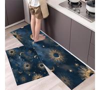 MULERN Tapis de Cuisine antidérapant 2 Pièces, Ensemble de Tapis Mystère Fantastique Durable et Anti-Fatigue, Lavable pour la Cuisine Salle à Manger Salon, 43x75cm+43x150cm Corps Célestes Soleil Lune