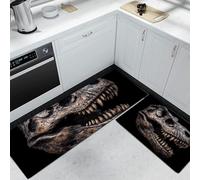 MULERN Tapis de Cuisine antidérapant 2 Pièces, Ensemble de Tapis Mystère Squelette Durable et Anti-Fatigue, Lavable pour la Cuisine Salle à Manger Salon, 40x60cm+40x120cm, Tyrannosaure Rex Sculpture
