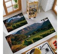 MULERN Tapis de Cuisine antidérapant 2 Pièces, Ensemble de Tapis Terres Agricoles Décors Durable et Anti-Fatigue, Lavable pour la Cuisine Salle à Manger Salon, 40x60cm+40x120cm, Vignobles Paysages