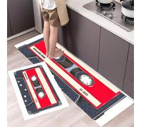 MULERN Tapis de Cuisine Art Rétro 2 Pièces, Ensemble de Tapis Lavable pour Le Sol, Cassette Audio 40x60cm+40x120cm, Cuisinette de Sol antidérapant pour la Buanderie et Le Couloir