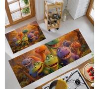 MULERN Tapis de Cuisine Dessin Animé 2 Pièces, Ensemble de Tapis Lavable pour Le Sol, Forêt Sourire Dinosaure 50x80cm+50x150cm, Cuisinette de Sol antidérapant pour la Buanderie et Le Couloir