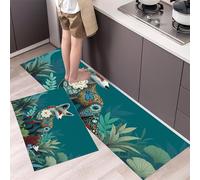 MULERN Tapis de Cuisine Groupes Ethniques Animaux 2 Pièces, Ensemble de Tapis Lavable pour Le Sol, Plantes Renards 50x80cm+50x150cm, Cuisinette de Sol antidérapant pour la Buanderie et Le Couloir