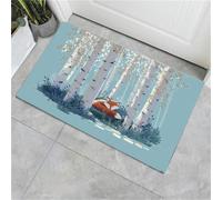 MULERN Tapis de Porte avec Motifs Renard des Forêts De Bouleaux, Paillassons pour Entrée Illustration De Forêt, Paillassons Salle de Bain Super Absorbant, d'entrée de Cuisine Tapis de Boue, 90x150cm