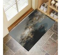 MULERN Tapis d'entrée d'intérieur, Carrés À La Feuille d'or Lavable Or Gris de 60x90cm avec Dos Antidérapant, Imprimé Abstrait, Paillasson Fin Super Doux pour Cuisine, Entrée, Chambre