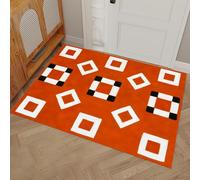 MULERN Tapis d'entrée d'intérieur, Carrés Lignes Lavable Orange de 60x90cm avec Dos Antidérapant, Imprimé Géométriques Blocs De Couleur, Paillasson Fin Super Doux pour Cuisine, Entrée, Chambre