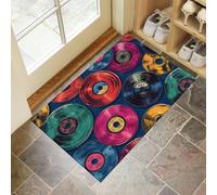 MULERN Tapis d'entrée d'intérieur, Color Records Lavable Bleu foncé de 60x90cm avec Dos Antidérapant, Imprimé Retro Music Rock, Paillasson Fin Super Doux pour Cuisine, Entrée, Chambre