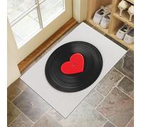 MULERN Tapis d'entrée d'intérieur, Disque Vinyle Heart Lavable Noir Rouge de 50x80cm avec Dos Antidérapant, Imprimé Vintage, Paillasson Fin Super Doux pour Cuisine, Entrée, Chambre