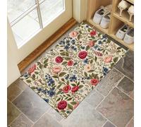 MULERN Tapis d'entrée d'intérieur, Fleurs Sauvages Feuilles Vertes Lavable Crème de 90x150cm avec Dos Antidérapant, Imprimé Vintage Fleurs, Paillasson Fin Super Doux pour Cuisine, Entrée, Chambre