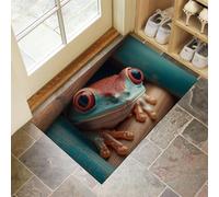 MULERN Tapis d'entrée d'intérieur, Forêt De Bambous Rainette Arboricole Lavable Rouge de 40x60cm avec Dos Antidérapant, Imprimé Mignon, Paillasson Fin Super Doux pour Cuisine, Entrée, Chambre