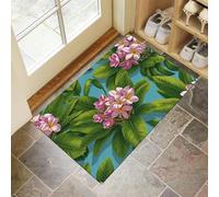 MULERN Tapis d'entrée d'intérieur, Frangipanier Monstera Deliciosa Lavable Vert de 50x80cm avec Dos Antidérapant, Imprimé Plantes, Paillasson Fin Super Doux pour Cuisine, Entrée, Chambre