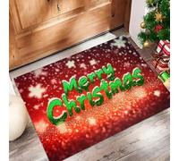 MULERN Tapis d'entrée d'intérieur, Lumière Éclatante Texte Lavable Rouge Vert de 60x90cm avec Dos Antidérapant, Imprimé Joyeux Noël, Paillasson Fin Super Doux pour Cuisine, Entrée, Chambre