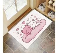 MULERN Tapis d'entrée d'intérieur, Nuages Amour Passionné Chat Lavable Rose de 40x60cm avec Dos Antidérapant, Imprimé Dessin Animé, Paillasson Fin Super Doux pour Cuisine, Entrée, Chambre