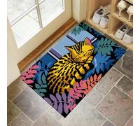 MULERN Tapis d'entrée d'intérieur, Plantes Chats Endormis Lavable Coloré de 50x80cm avec Dos Antidérapant, Imprimé Dessins Animés, Paillasson Fin Super Doux pour Cuisine, Entrée, Chambre