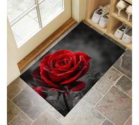 MULERN Tapis d'entrée d'intérieur, Roses Lavable Rouge de 40x60cm avec Dos Antidérapant, Imprimé Fleurs Rouges Épanouies, Paillasson Fin Super Doux pour Cuisine, Entrée, Chambre